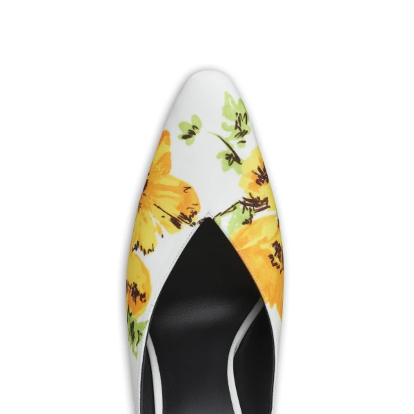 Alaia Cone Mules in Flower Print, White and Yellow | Mules | Luxury Shoes 