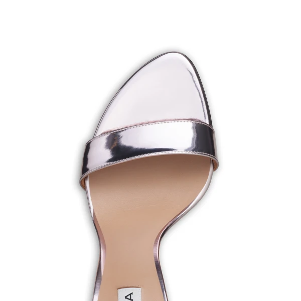 Alaia Cone Sandals in Mirror Calfskin, Blush and Silver | Sandals | Luxury Shoes 