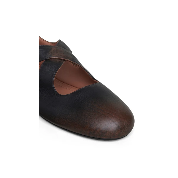 Alaia Criss Cross Ballet Flats in Aged Leather, Ebony | Flats | Luxury Shoes 