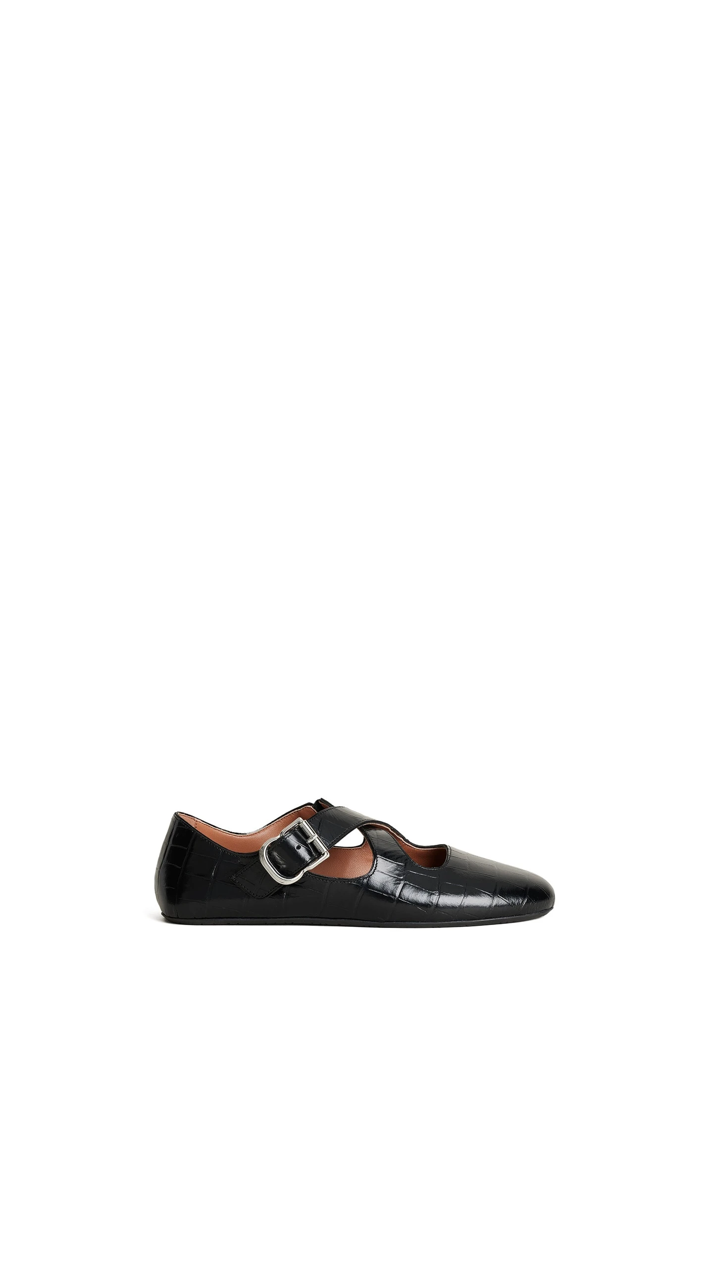 Alaia Criss Cross Ballet Flats in Crocodile Embossed Calfskin, Black Alaia Criss Cross Ballet Flats in Crocodile Embossed Calfskin, Black | Flats | Luxury Shoes