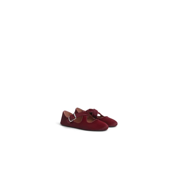 Alaia Criss Cross Ballet Flats in Haircalf, Cherry | Flats | Luxury Shoes 