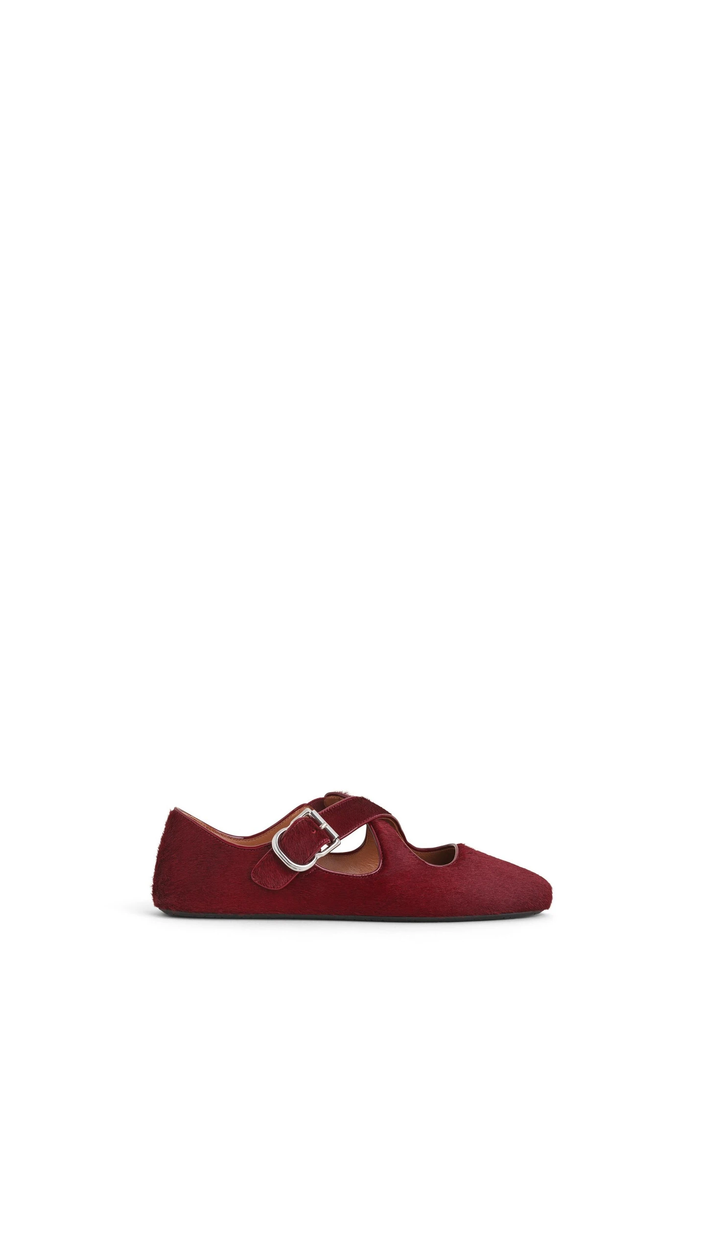 Alaia Criss Cross Ballet Flats in Haircalf, Cherry Alaia Criss Cross Ballet Flats in Haircalf, Cherry | Flats | Luxury Shoes