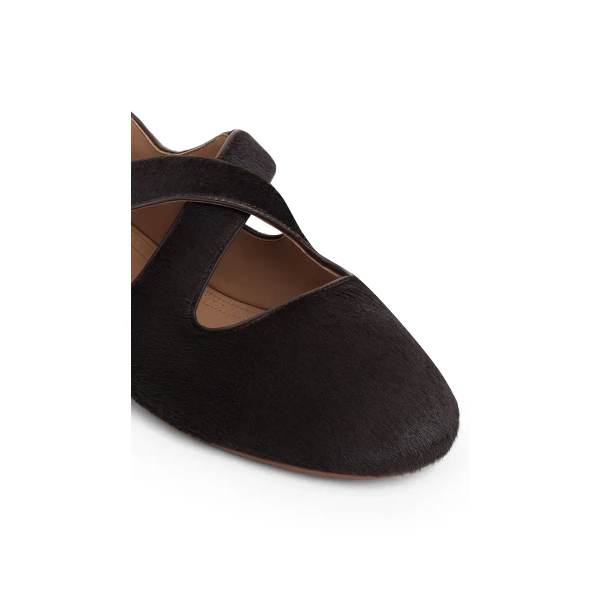 Alaia Criss Cross Ballet Flats in Haircalf, Chocolate | Flats | Luxury Shoes 
