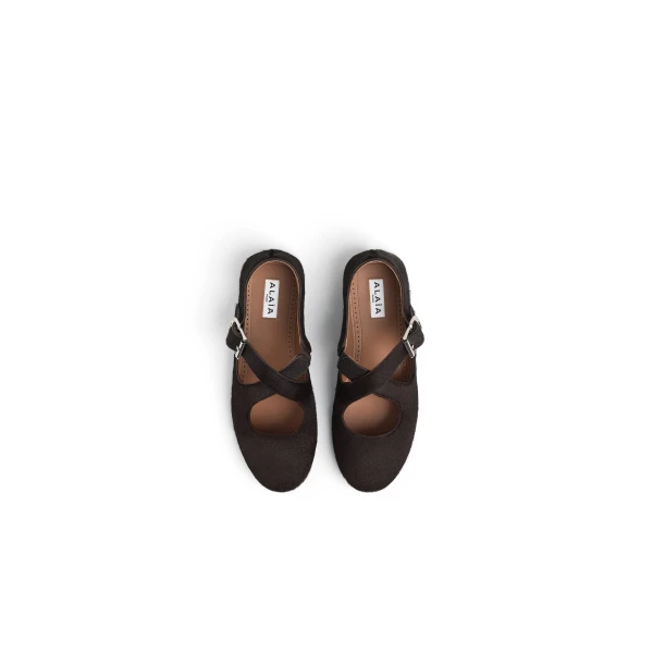 Alaia Criss Cross Ballet Flats in Haircalf, Chocolate | Flats | Luxury Shoes 