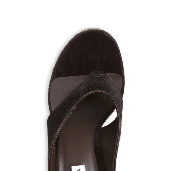 Alaia Cube Thong Mules in Haircalf, Chocolate | Mules | Luxury Shoes 