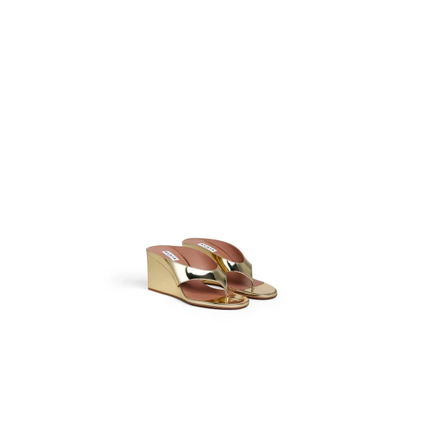 Alaia Cube Thong Mules in Mirror Fabric, Platinum | Mules | Luxury Shoes 