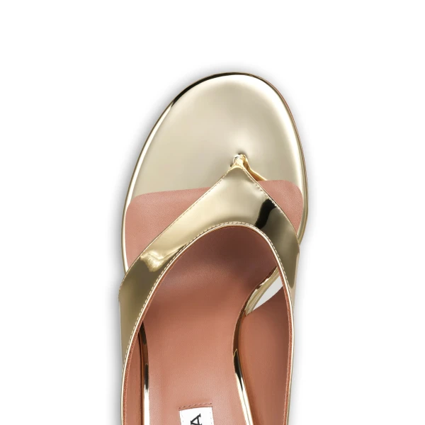 Alaia Cube Thong Mules in Mirror Fabric, Platinum | Mules | Luxury Shoes 
