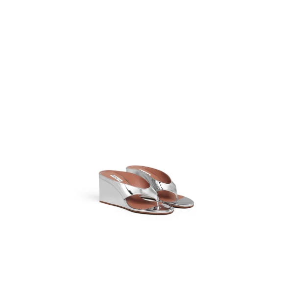 Alaia Cube Thong Mules in Mirror Fabric, Silver | Mules | Luxury Shoes 