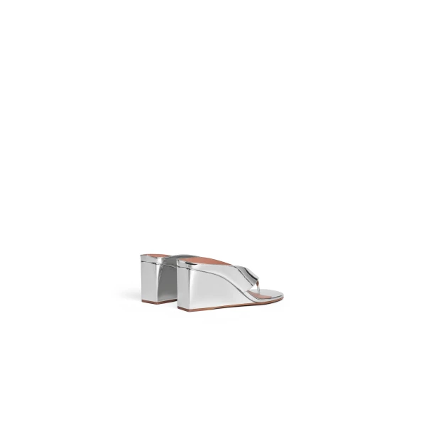Alaia Cube Thong Mules in Mirror Fabric, Silver | Mules | Luxury Shoes 