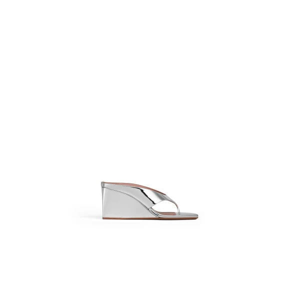 Alaia Cube Thong Mules in Mirror Fabric, Silver | Mules | Luxury Shoes 