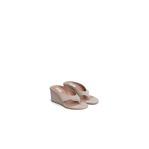 Alaia Cube Thong Mules in Suede, Grey | Mules | Luxury Shoes 