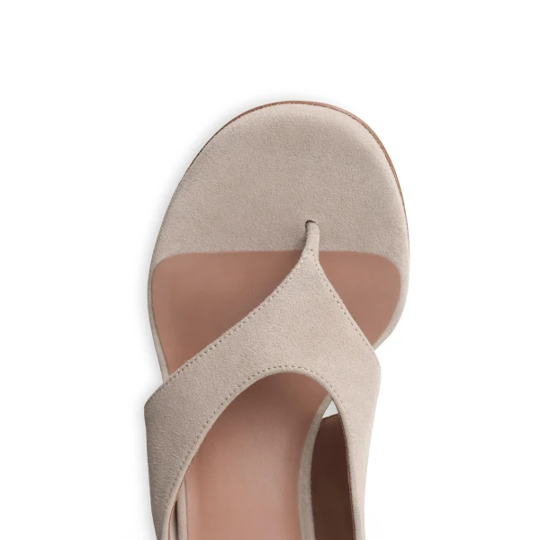 Alaia Cube Thong Mules in Suede, Grey | Mules | Luxury Shoes 
