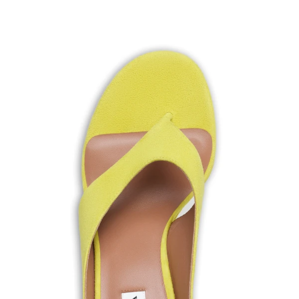 Alaia Cube Thong Mules in Suede, Lemon Yellow | Mules | Luxury Shoes 