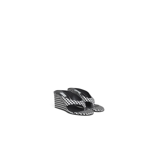 Alaia Cube Thong Mules in Vichy Print, Black and White | Mules | Luxury Shoes 