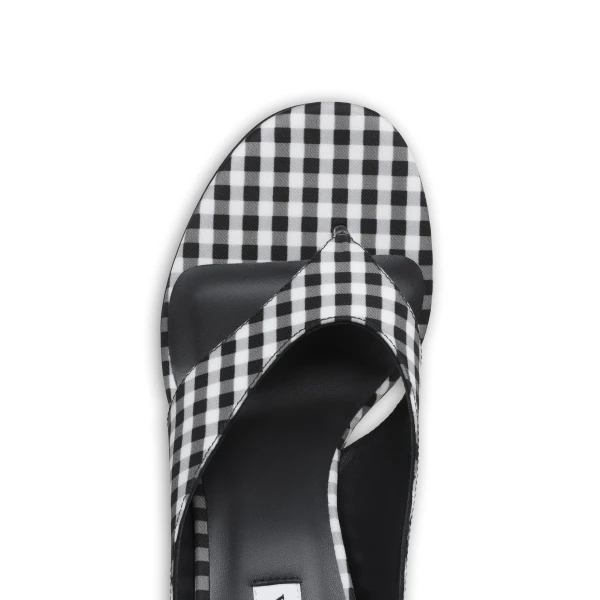 Alaia Cube Thong Mules in Vichy Print, Black and White | Mules | Luxury Shoes 
