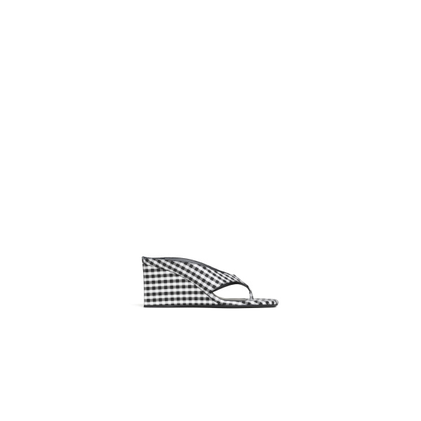Alaia Cube Thong Mules in Vichy Print, Black and White | Mules | Luxury Shoes 