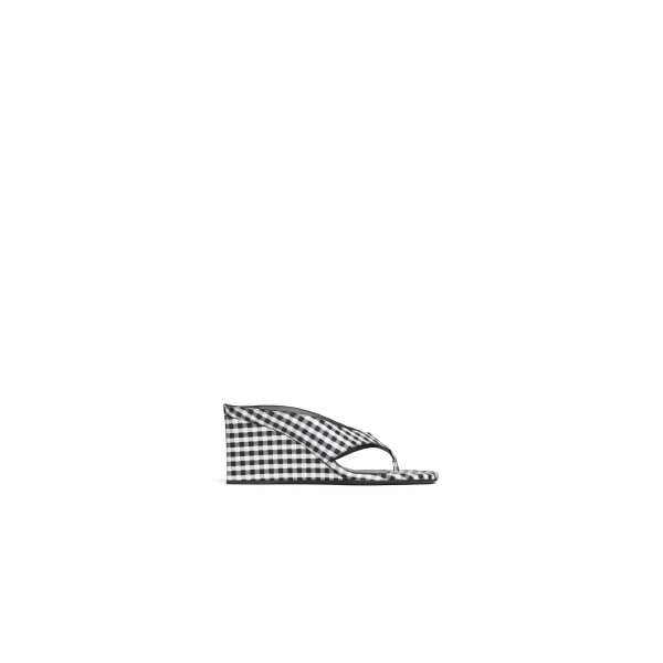 Alaia Cube Thong Mules in Vichy Print, Black and White | Mules | Luxury Shoes 