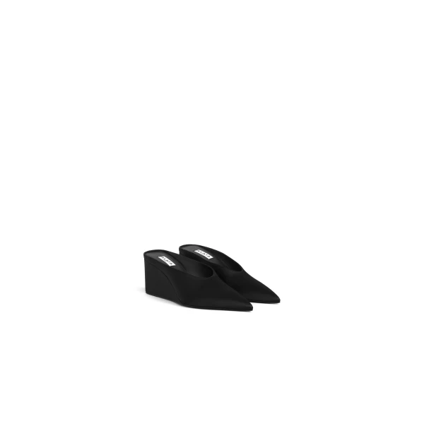 Alaia Cube Wedge Mules in Satin, Black | Mules | Luxury Shoes 