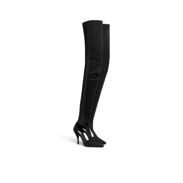 Alaia Cut Out High Boots in Suede, Black | Boots | Luxury Shoes 