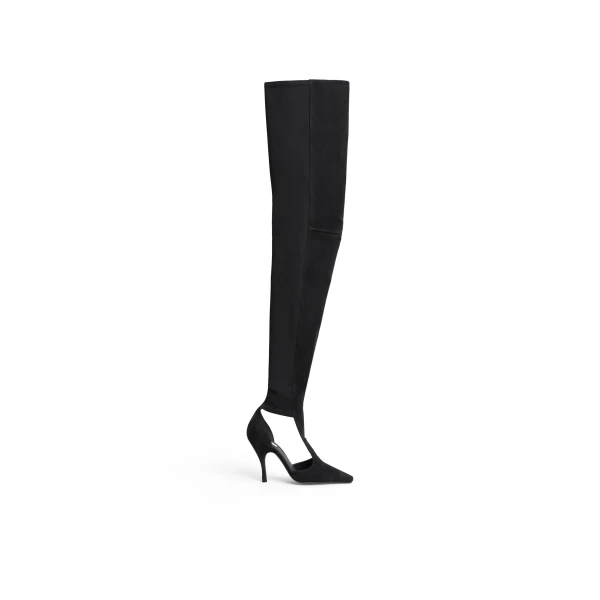 Cut Out High Boots in Suede, Black