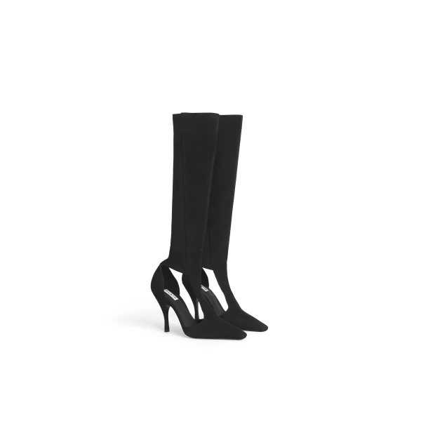 Alaia Cut Out Knee Boots in Suede, Black | Boots | Luxury Shoes 
