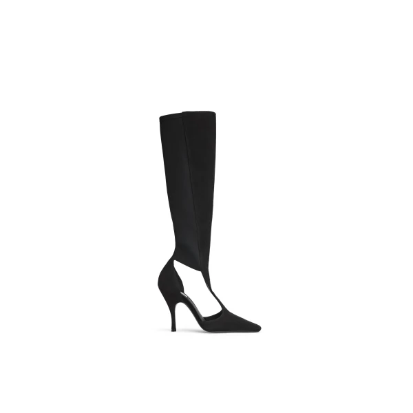 Alaia Cut Out Knee Boots in Suede, Black | Boots | Luxury Shoes 
