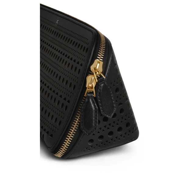 Alaia Delta Clutch in Perforated Vienne Calfskin, Black | Clutch Bags | Luxury Shoes 