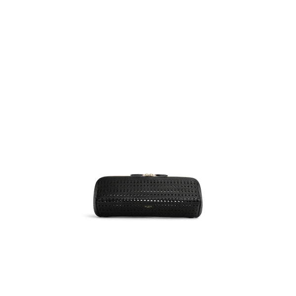 Alaia Delta Clutch in Perforated Vienne Calfskin, Black | Clutch Bags | Luxury Shoes 