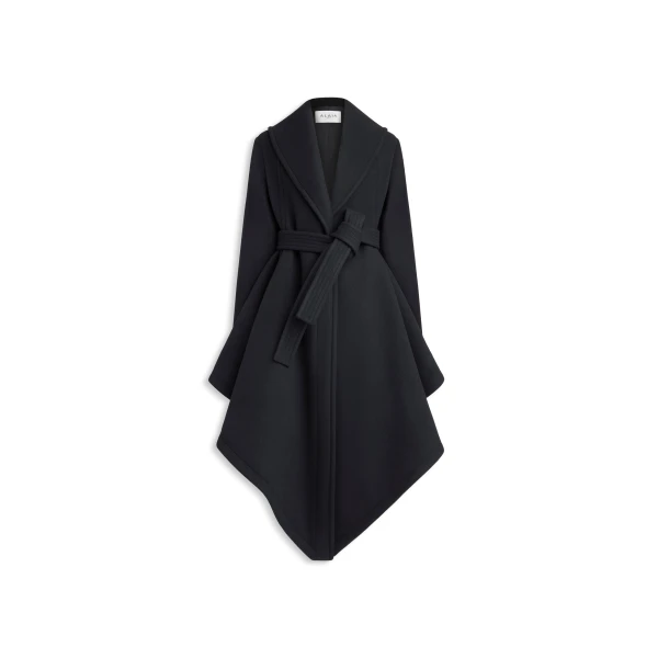 Double Face Wool Wrap Coat in Black