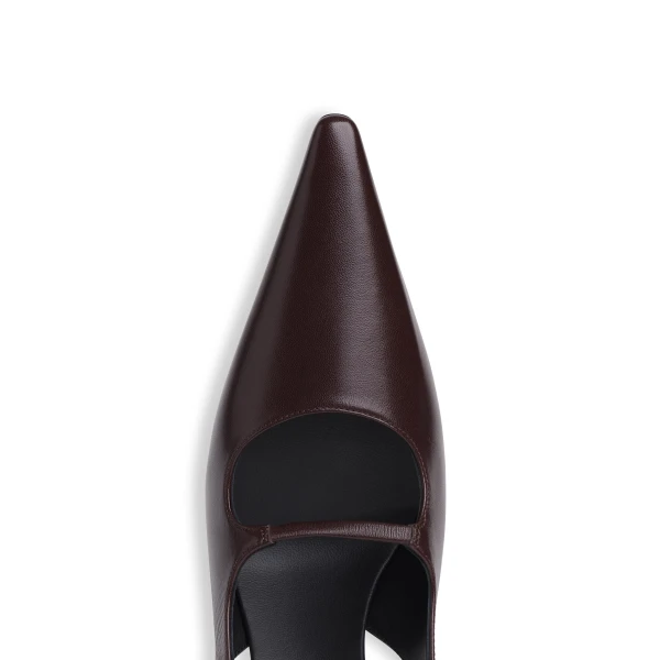 Alaia Drop Slingbacks in Polished Goatskin, Smoke Brown | Heels | Luxury Shoes 