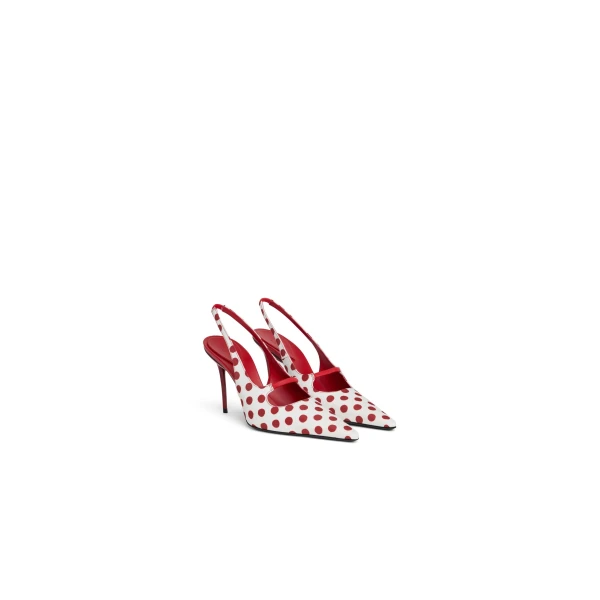Alaia Drop Slingbacks in Polka Dots Print, Red and White | Heels | Luxury Shoes 