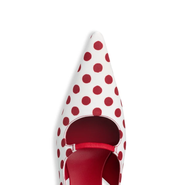 Alaia Drop Slingbacks in Polka Dots Print, Red and White | Heels | Luxury Shoes 