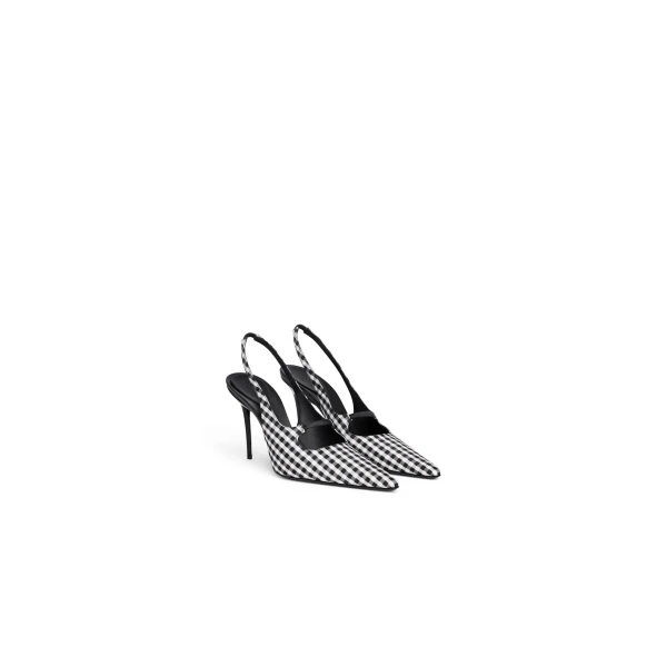 Alaia Drop Slingbacks in Vichy Print, Black and White | Heels | Luxury Shoes 