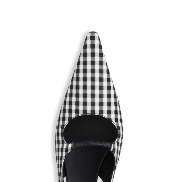 Alaia Drop Slingbacks in Vichy Print, Black and White | Heels | Luxury Shoes 