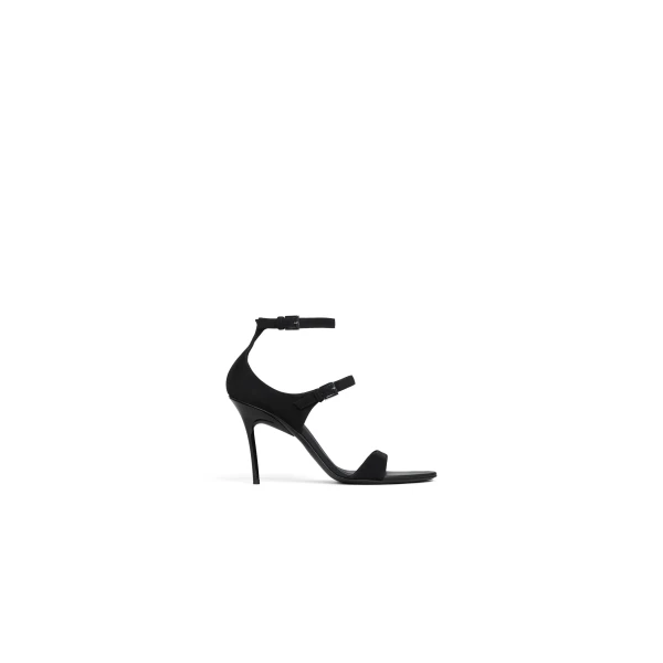 Drop Strappy Sandals in Suede, Black