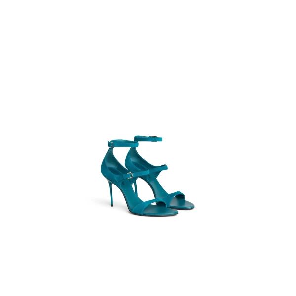 Alaia Drop Strappy Sandals in Suede, China Blue | Sandals | Luxury Shoes 