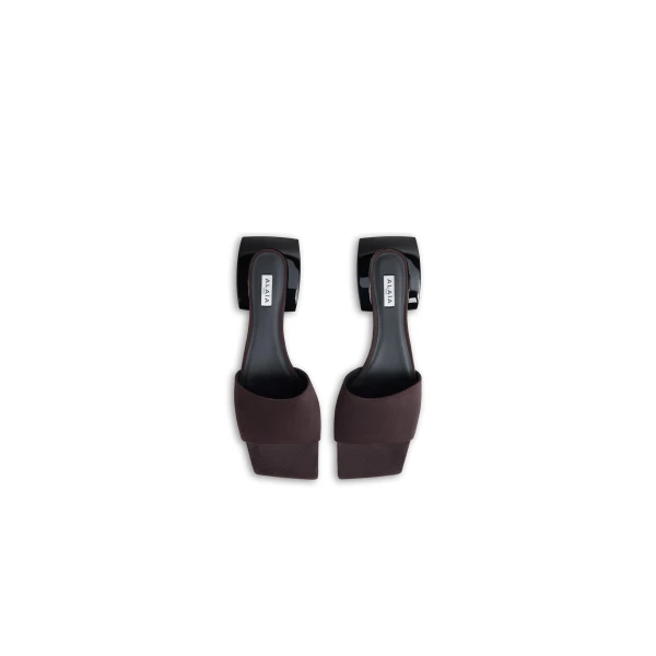 Alaia Ellipse Mules in Suede, Smoke Brown | Mules | Luxury Shoes 