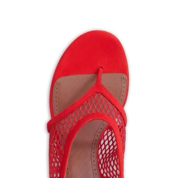 Alaia Fishnet Heel Sandals in Suede, Orange-red | Sandals | Luxury Shoes 