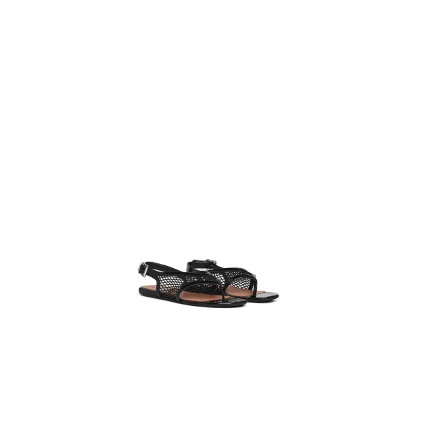 Alaia Fishnet Thong Sandals in Patent Calfskin, Black | Sandals | Luxury Shoes 