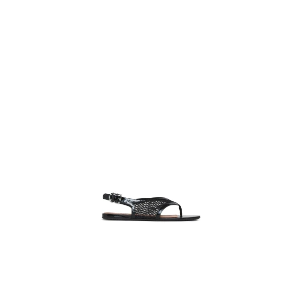 Alaia Fishnet Thong Sandals in Patent Calfskin, Black | Sandals | Luxury Shoes 