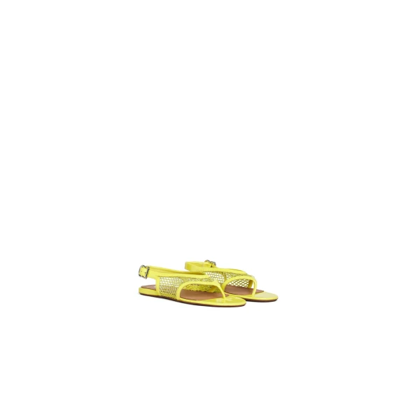 Alaia Fishnet Thong Sandals in Patent, Lemon Yellow | Sandals | Luxury Shoes 