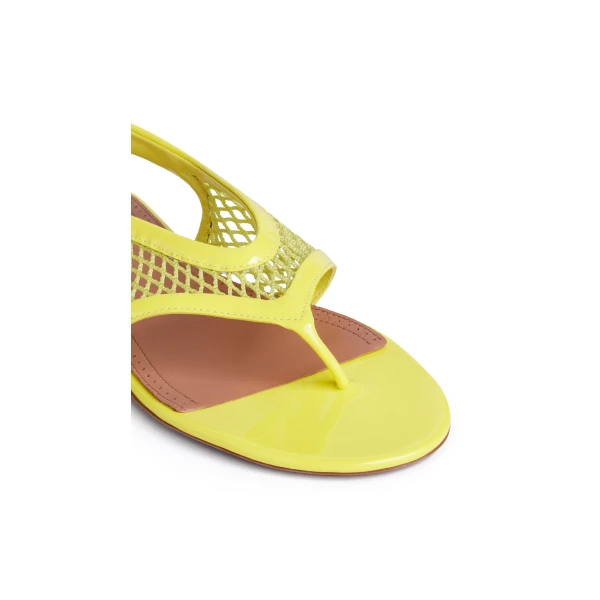 Alaia Fishnet Thong Sandals in Patent, Lemon Yellow | Sandals | Luxury Shoes 