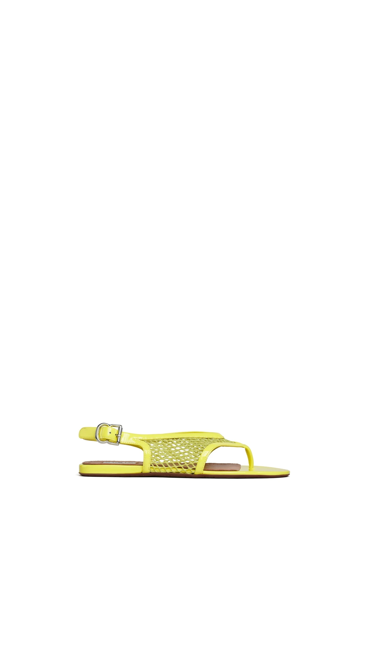 Alaia Fishnet Thong Sandals in Patent, Lemon Yellow Alaia Fishnet Thong Sandals in Patent, Lemon Yellow | Sandals | Luxury Shoes
