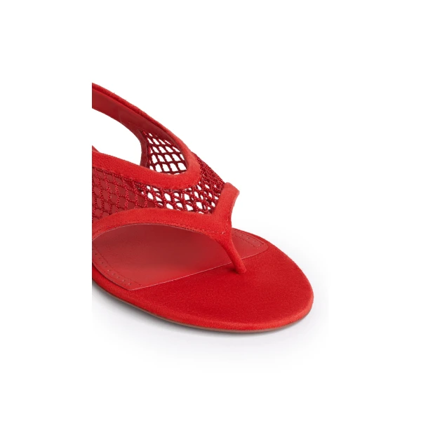 Alaia Fishnet Thong Sandals in Suede, Burnt Orange | Sandals | Luxury Shoes 