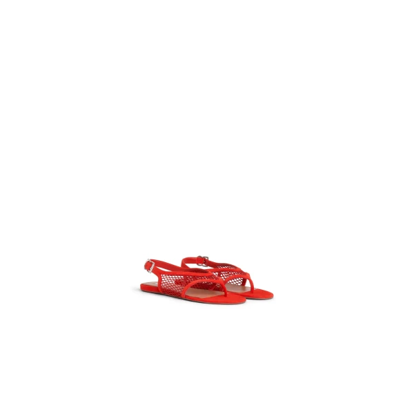 Alaia Fishnet Thong Sandals in Suede, Orange-red | Sandals | Luxury Shoes 