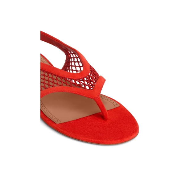 Alaia Fishnet Thong Sandals in Suede, Orange-red | Sandals | Luxury Shoes 