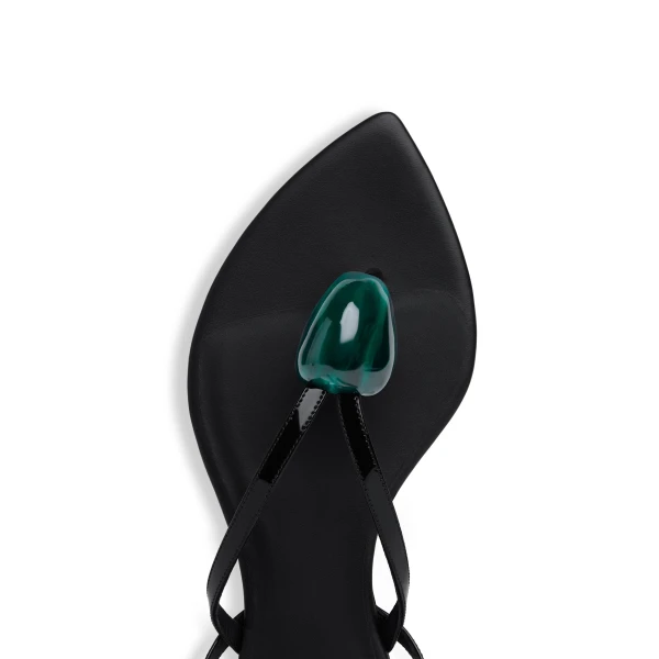 Alaia Flat Jewel Sandals in Patent Leather, Black | Sandals | Luxury Shoes 