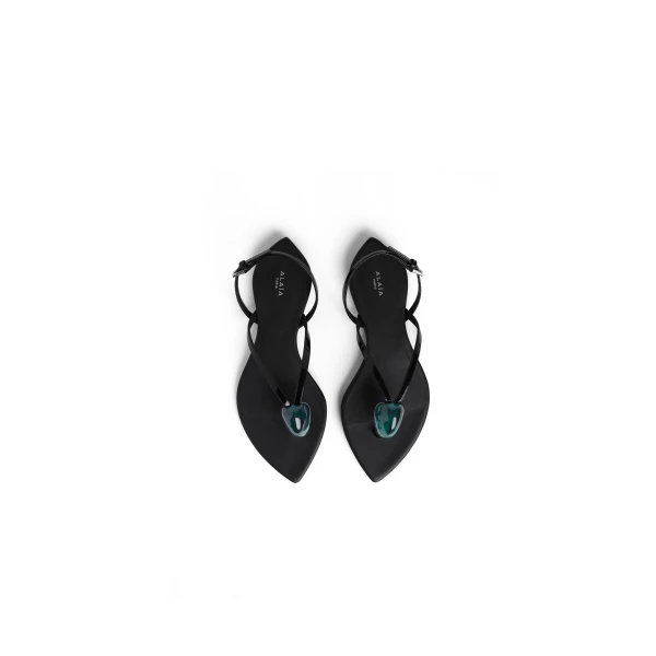 Alaia Flat Jewel Sandals in Patent Leather, Black | Sandals | Luxury Shoes 