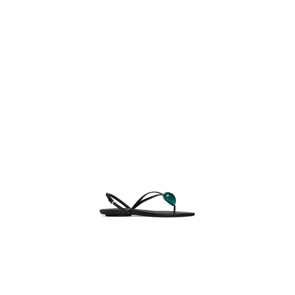 Flat Jewel Sandals in Patent Leather, Black