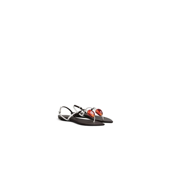 Alaia Flat Jewel Sandals in Patent Leather, Optical White | Sandals | Luxury Shoes 